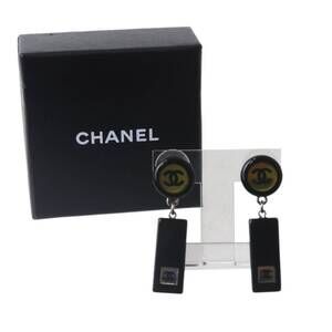 CHANEL Coco Mark Acrylic Earrings, Mirror, Black and Gold
